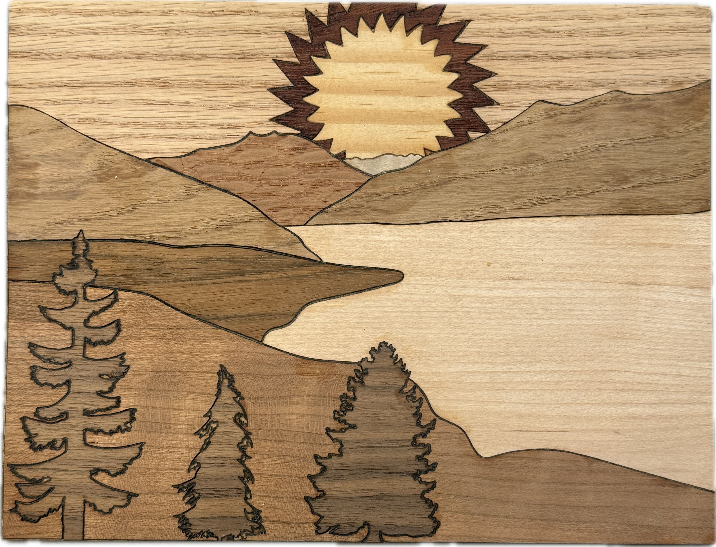 Mountain Lake Scene in Exotic Veneers